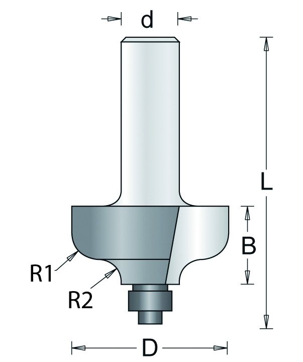 302-6 HM Profielfrees met Onderlager Klein R1=6,3 R2=4,8 d=6